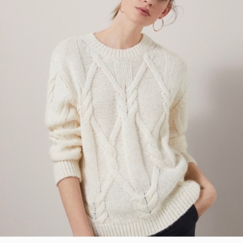 Massimo Dutti Cable Knit Mohair Wool Cream Sweater Size XS